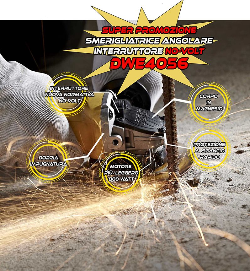 Smerigliatrice angolare Dewalt 115mm DWE4056 800W interruttore no-volt professionale - Image 3