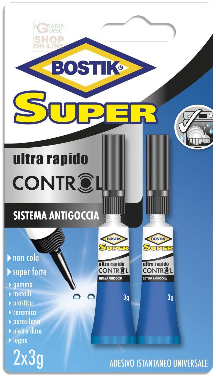 Adesivo universale istantaneo Bostik SUPER CONTROL ultra rapido - 2 tubetti da 3gr