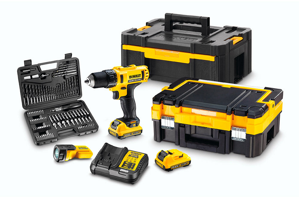 Kit Dewalt 10.8V 2Ah DCK710D2FT Trapano avvitatore DCD710 + lampada + kit 109 pz