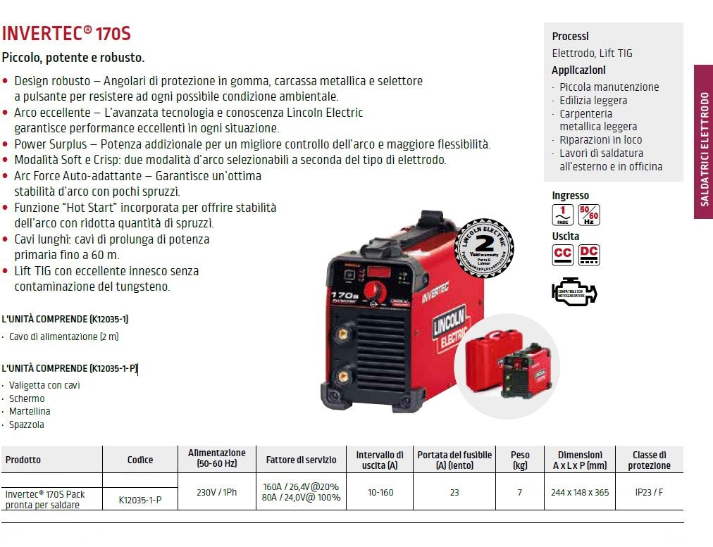 Saldatrice inverter Lincoln Electric Invertec 170S (160 A) con KIT completo pronta all'uso - Image 2