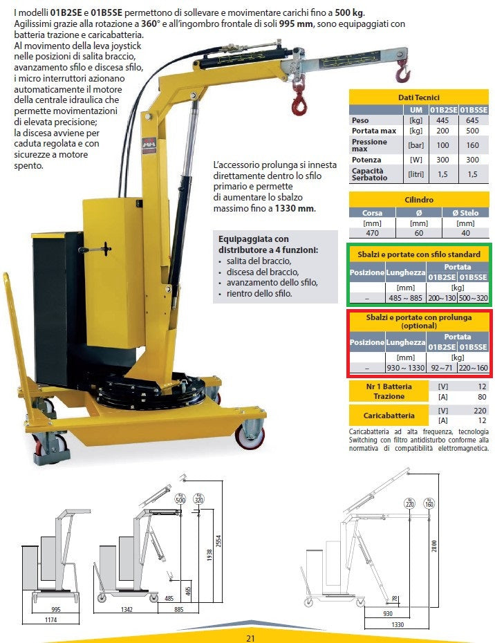 AxA 01B5SE - Gru gruetta idraulica girevole a batteria con avanzamento e rientro elettrico, 500kg - Image 3