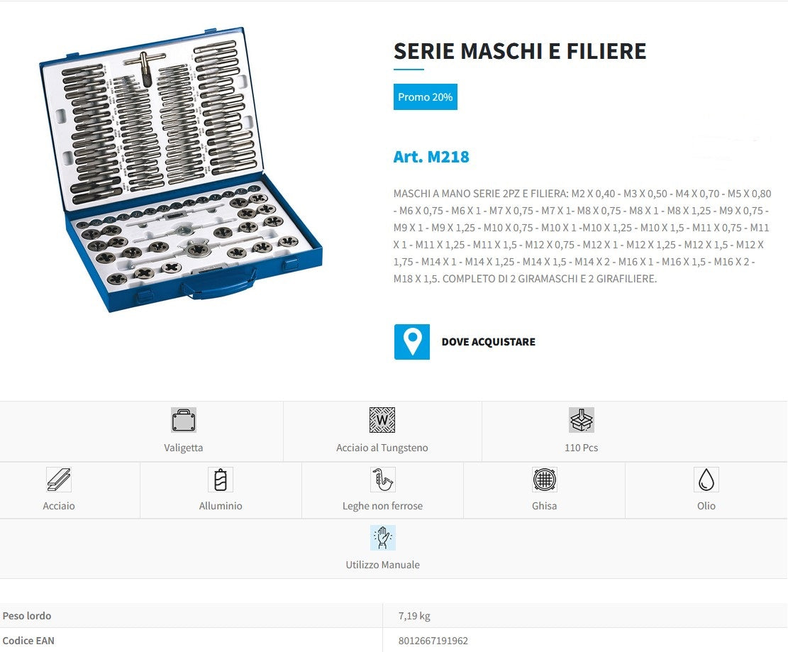 Fervi M218 - Set maschi e filiere in acciaio al tungsteno - Image 2