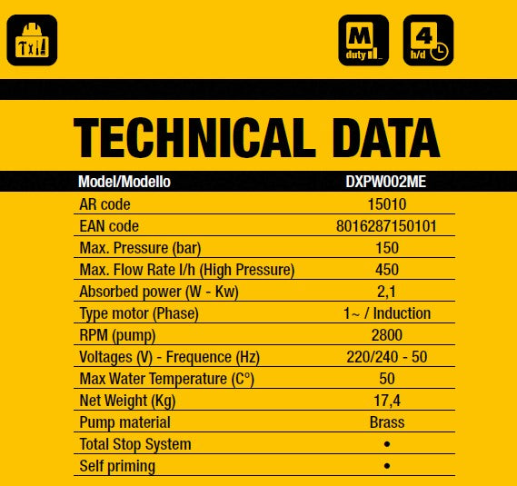 DeWALT 15010 Idropulitrice Alta Pressione DXPW002ME (2100 W, 150 bar, 450 lh) - Image 2