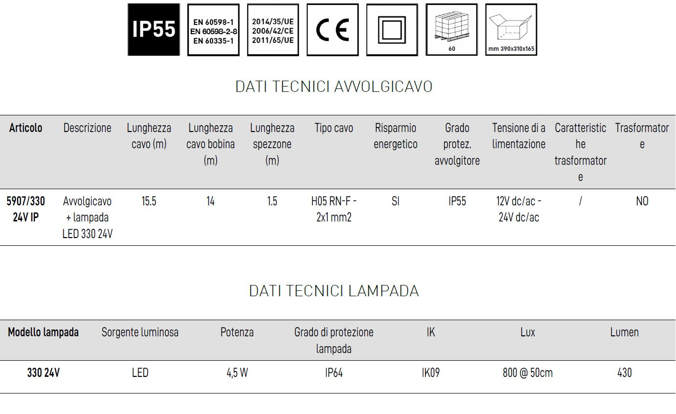 Zeca 5907/330 24V IP avvolgicavo con lampada - Image 3