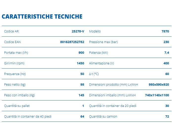AR 25278-V 78 Series 7870 idropulitrice a caldo 60 gradi trifase - Image 5