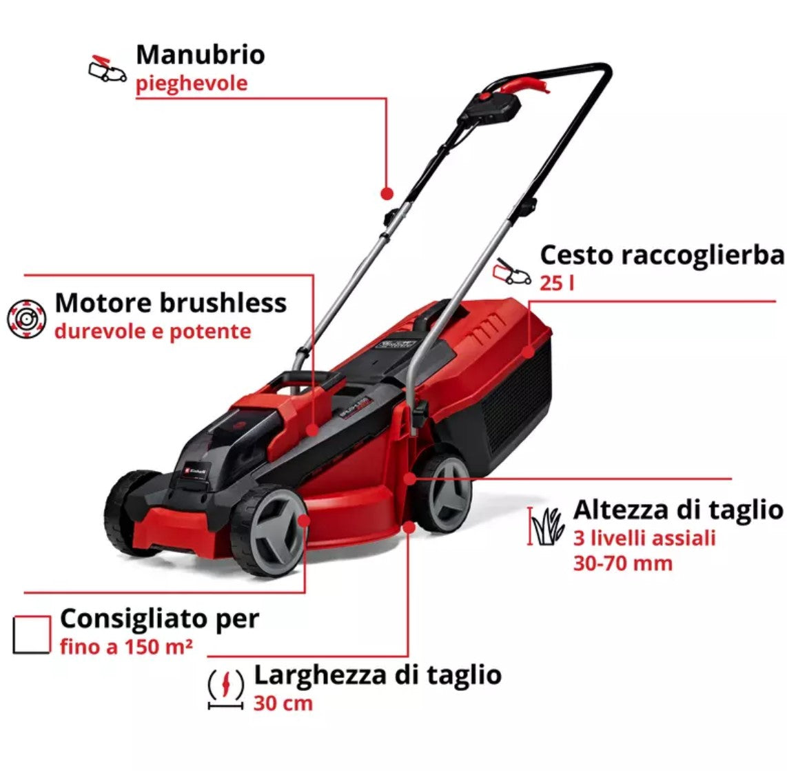 Einhell GE-CM 18/30 Li - Tagliaerba a batteria , inclusa n.1 batteria da 3.0Ah e caricabatterie - Image 3