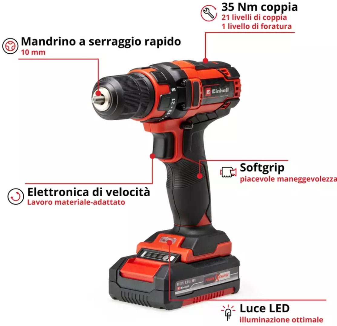 Einhell TC-CD 18/35 Li trapano a batteria con n.1 batteria da 1,5 Ah e n.1 caricabatterie - Image 2