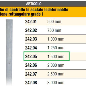 LTF 242.05 RIGA PER CONTROLLO ACCIAIO INDEFORMABILE MM.1500 , sezione rettangolare, grado I