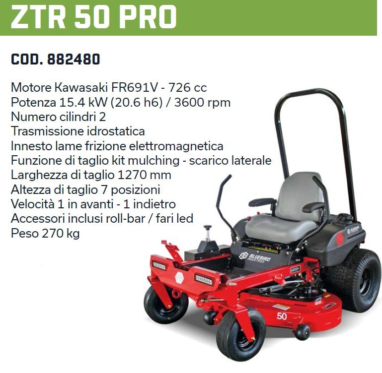 Bluebird ZTR 50 PRO Tagliaerba professionale zero turn, taglio127 cm con kit mulching , Kawasaki 726 cc - Image 2