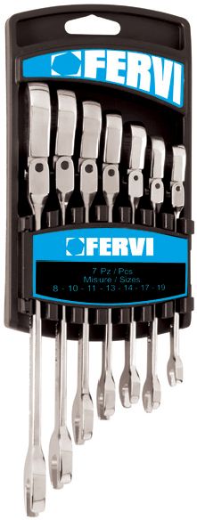 Fervi 0690/07P - Serie chiavi combinate con testa a cricchetto snodata