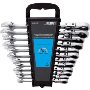 Fervi 0690/12P - Serie chiavi combinate con testa a cricchetto snodata