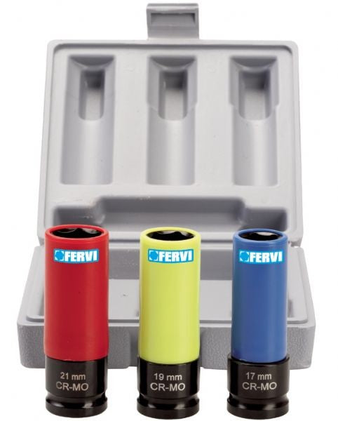 Fervi 0341 - Serie 3 chiavi bussola esagonali impact rivestite in plastica