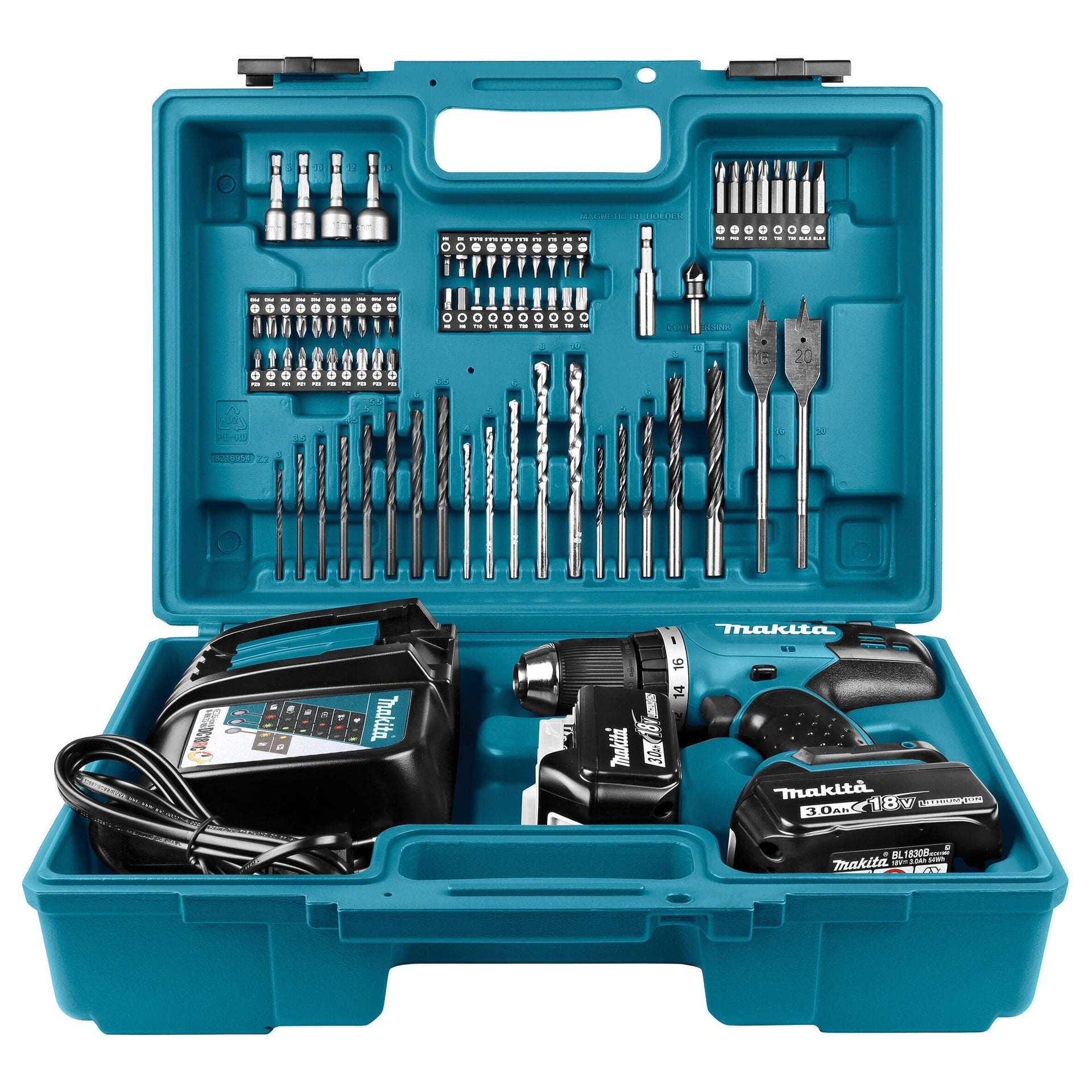 Makita DHP453RFX4 - Trapano avvitatore a batteria con percussione, 2 x 3ah in valigetta e 74 accessori - Image 5