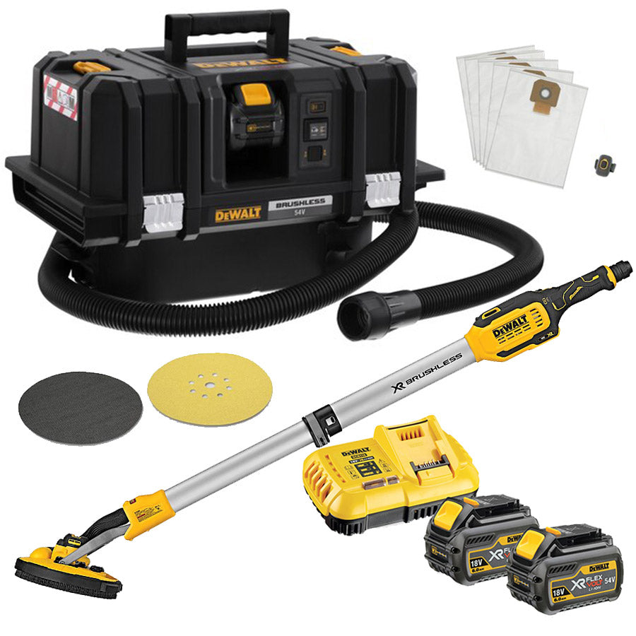 Dewalt kit levigatura cartongesso - Aspiratore DCV586MT2 XR Flexvolt 54V 2 x 6.0Ah + Levigatrice per muro DCE800T2