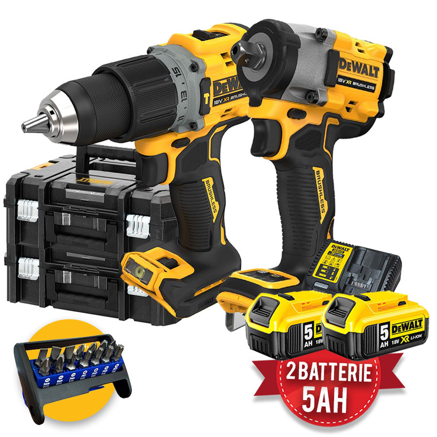 Dewalt DCK922HDP2-IT - Kit utensili a batteria 18V - Trapano DCD805 + Avvitatore a impulsi DCF922