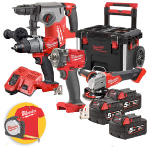 Milwaukee M18 FPP4A-503P - Kit utensili a batteria 18V Fuel - Trapano, Smerigliatrice, Tassellatore, Avvitatore impulsi