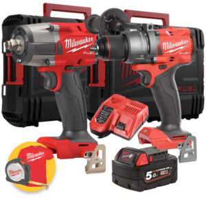 Kit utensili a batteria Milwaukee 18V Fuel - Trapano a percussione M18FPD3 + Avvitatore ad impulsi FMTIW2F12