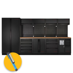 Kraftwerk 3964H-BLK - Arredamento da officina a 5 elementi con piano in legno - nero