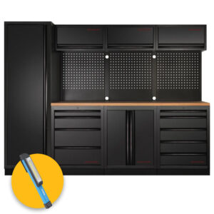 Kraftwerk 3964B-BLK - Arredamento da officina a 4 elementi con piano in legno - nero
