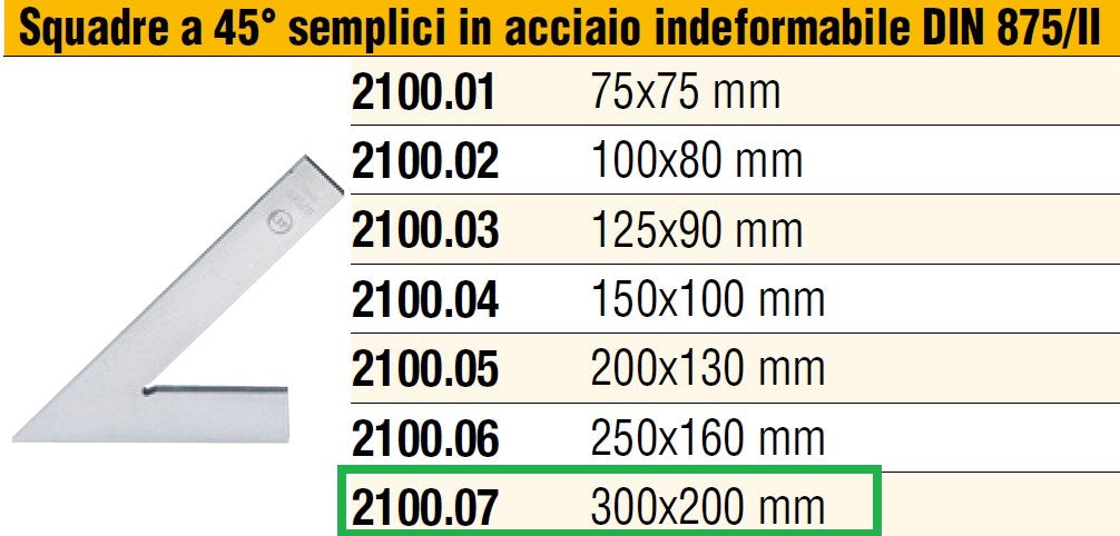 LTF 2100.07 Squadra a 45?? semplice in acciaio indeformabile DIN 875/II