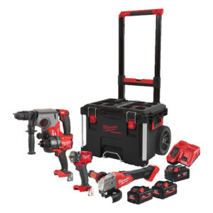 Kit Milwaukee M18 Fuel - Smerigliatrice FSAG125X, Tassellatore FHX, Trapano FPD3, Avvitatore a impulsi FIW2F12
