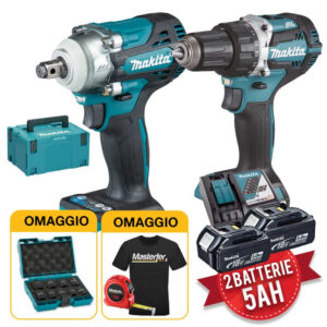 Makita DLX2359TJ1 - Kit utensili 18V, Trapano avvitatore con percussione DHP484 + Avvitatore ad impulsi DTW300, 2x5.0Ah