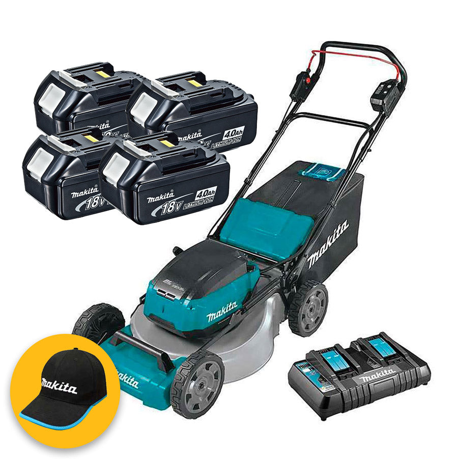 Makita DLM462PT4 - Rasaerba semovente a batteria 36V (18 + 18) taglio 46cm - 4 x 4Ah