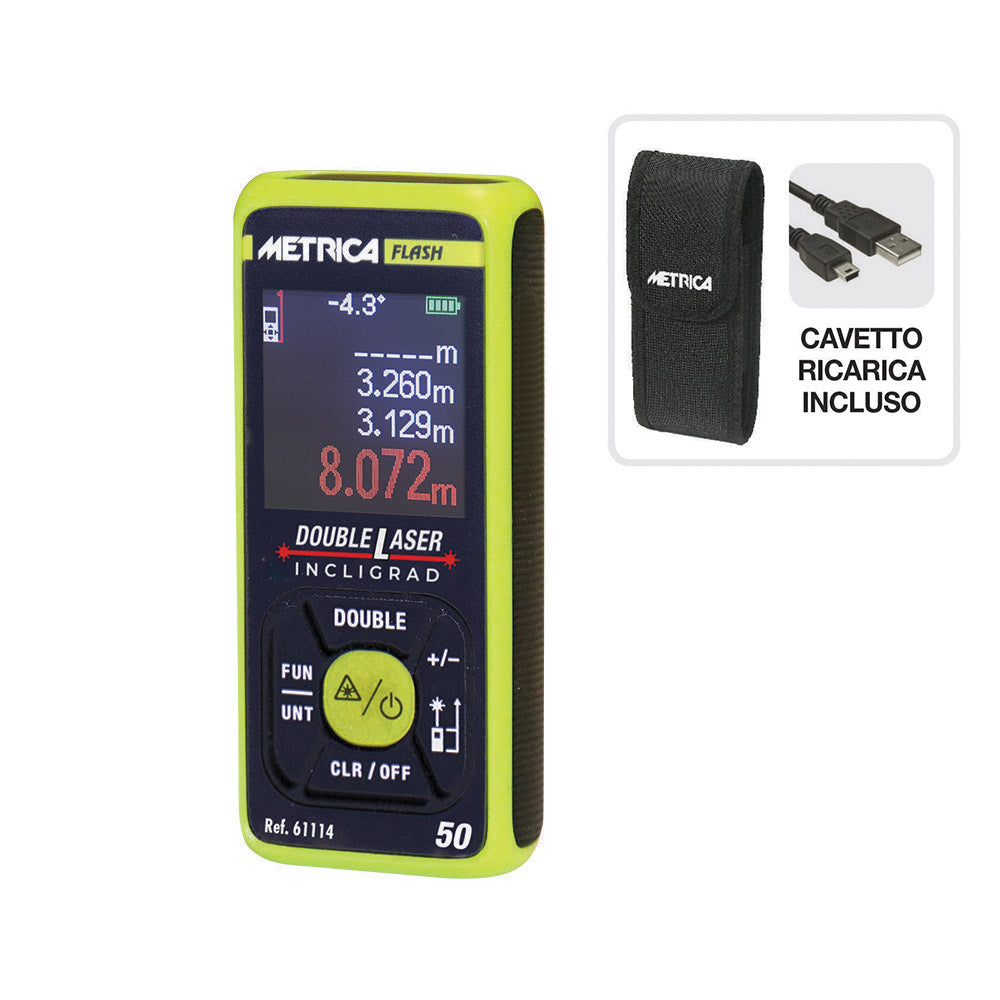 Metrica 61114 - Misuratore metro laser doppio - 50 metri