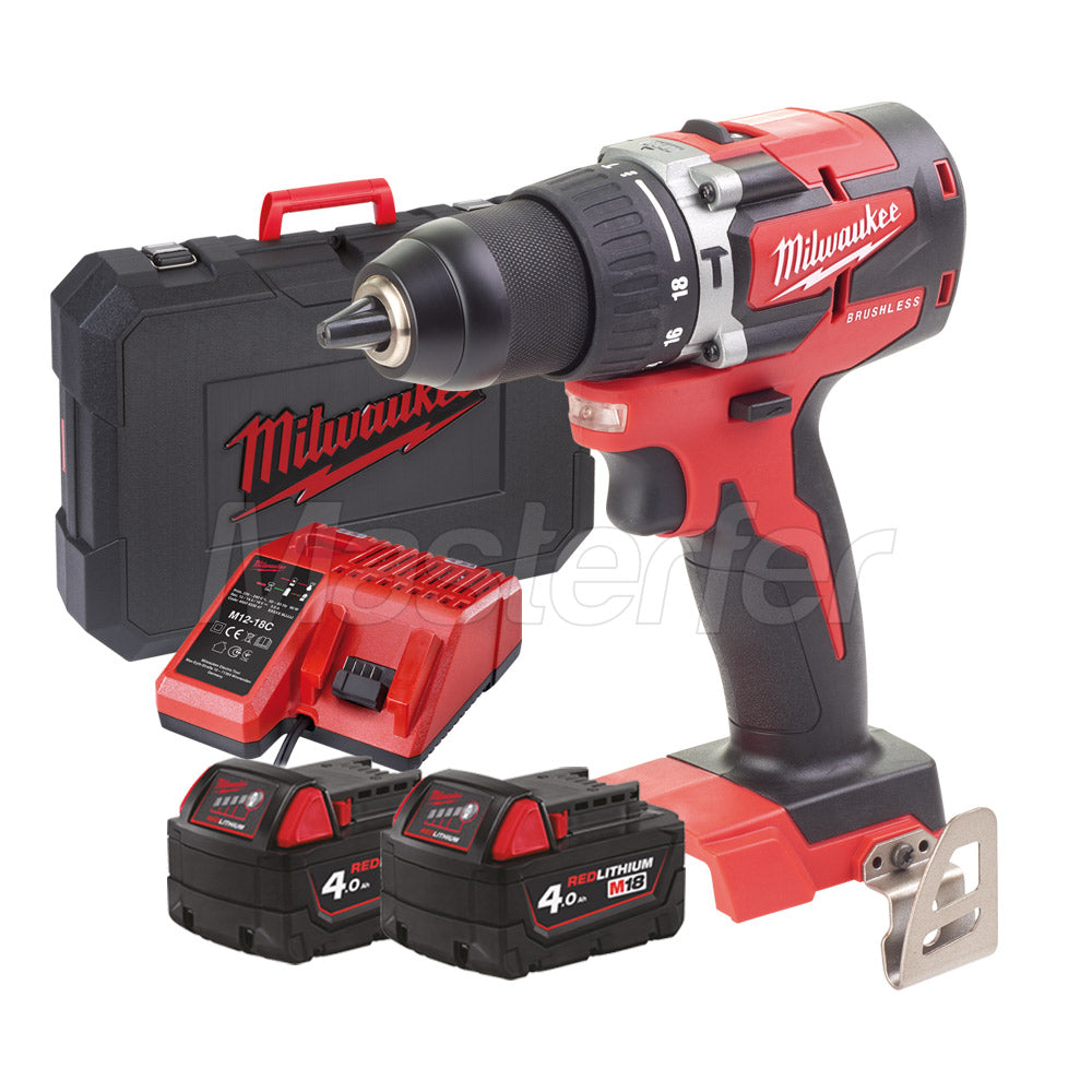 Milwaukee M18 CBLPD-402C trapano avvitatore COMPATTO brushless con percussione + 2 Batterie 4Ah + Valigetta