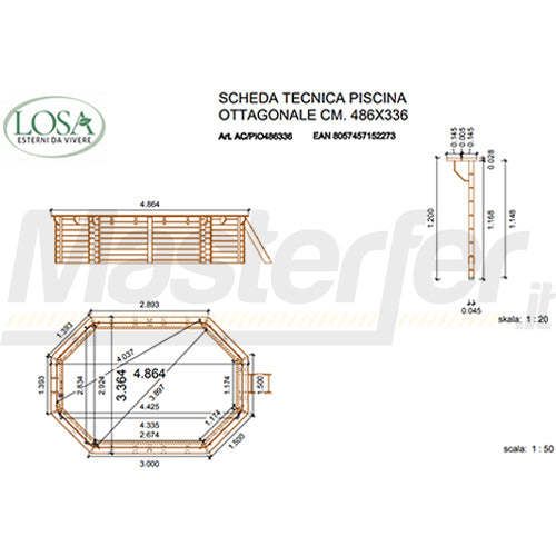 Losa Legnami AC/PIO486336 - Piscina fuori terra ottagonale in legno 486x336x120 cm - Image 4