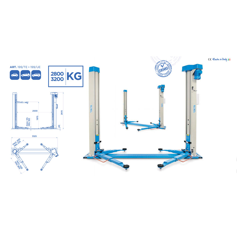 OMCN 199/UE - Ponte sollevatore auto per officina, elettromeccanico a due colonne, 3,2 ton Made in Italy - Image 2