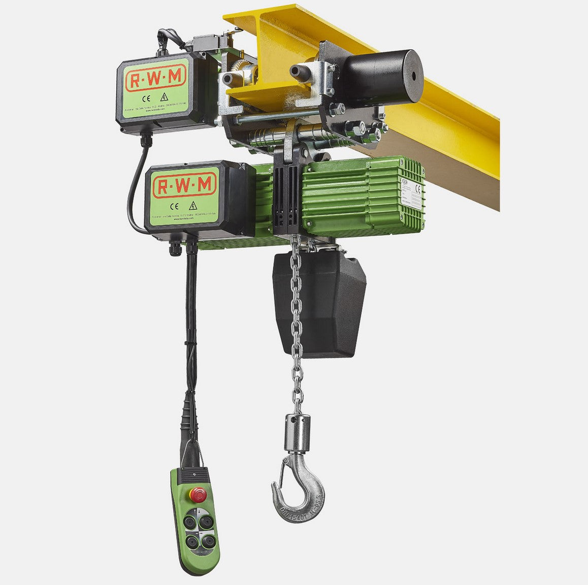 Rwm 500W6CE 7-14 T1 V1 paranco 500KG 400v con carrello elettrico velocit?? di translazione 7 o 14 m/min , catena 6 metri , pulsantiera 4 metri