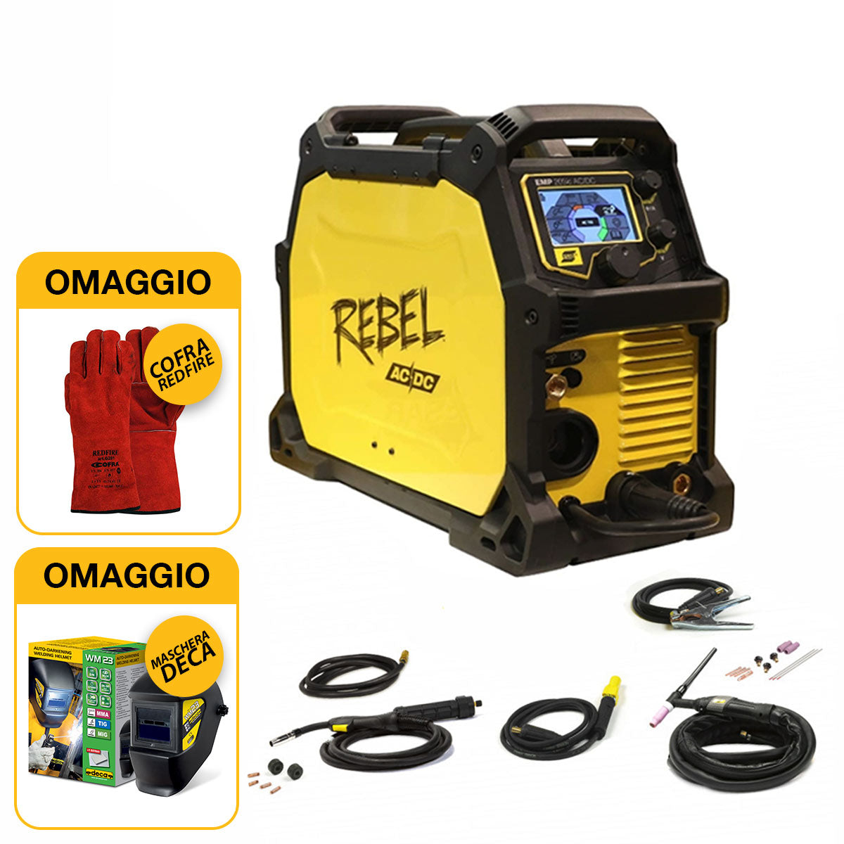 Esab Rebel EMP 205ic - Saldatrice Multiprocesso AC-DC (MMA, MIG/MAG, TIG) con OMAGGIO