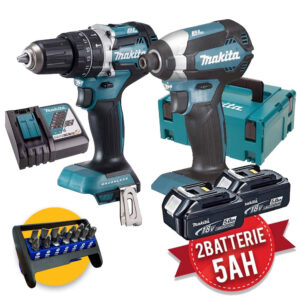 Makita DLX2180TJ1 - Kit utensili a batteria 18V, Trapano DHP484 + Avvitatore a impulsi DTD153