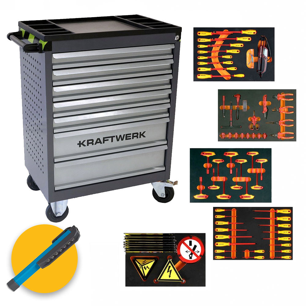 Kraftwerk VDE - Carrello da officina B117 completo, 94 pezzi per elettricisti, 102.117.400