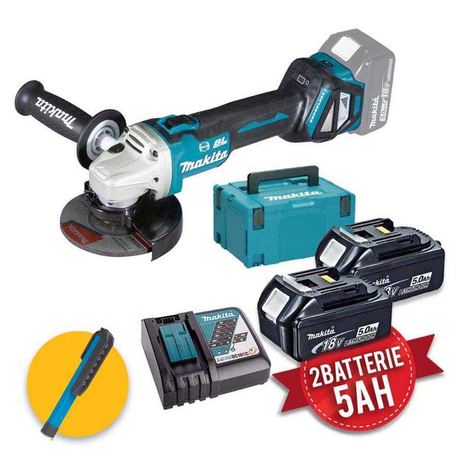 Makita DGA513RTJ - Smerigliatrice angolare a batteria 18V, 2 x 5Ah in valigetta