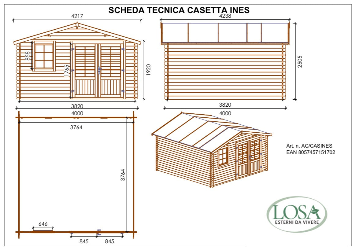 Losa Legnami Ines - Casetta da giardino in legno impregnato, 400x400 cm - Image 3