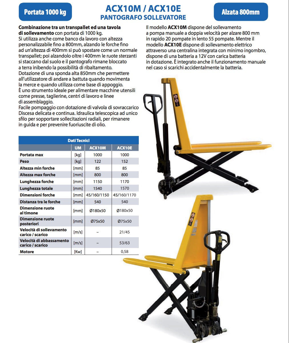 AxA ACX10M - Sollevatore transpallet a pantografo, portata 1000 Kg, alzata 800 mm - Image 3