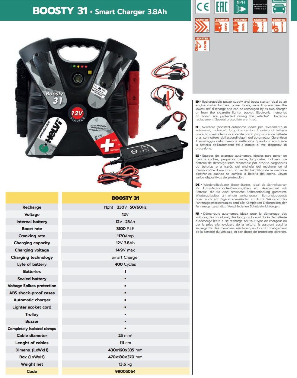 Helvi Boosty 31 - Avviatore booster portatile con batteria per motoscafi, furgoni, camion - Image 3