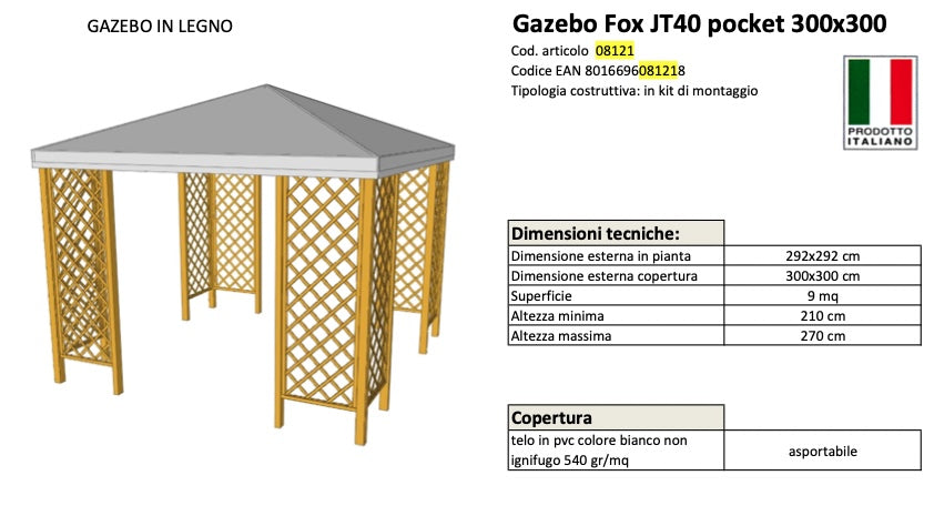 ALCE FOX JT40 POCKET - GAZEBO dim. 300X300cm CON TELO IN PVC - Image 2