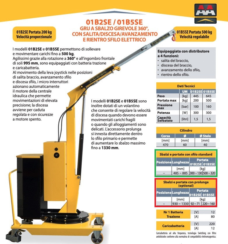 AxA 01B5SE - Gru gruetta idraulica girevole a batteria con avanzamento e rientro elettrico, 500kg - Image 4