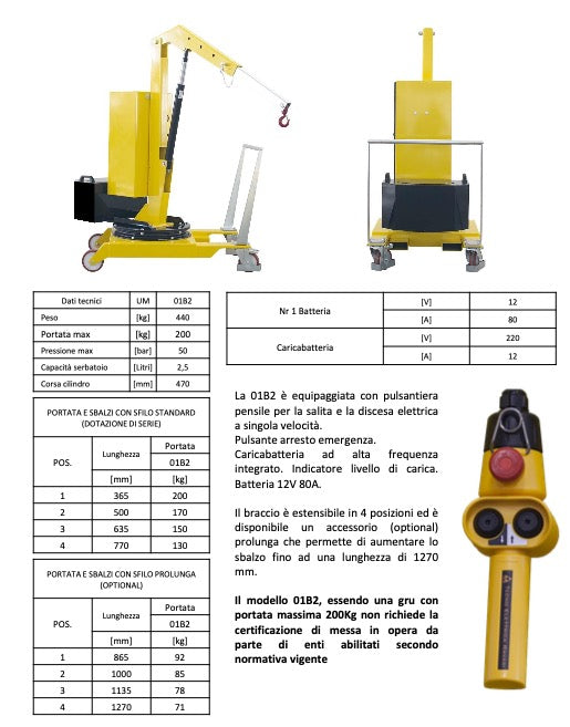 AxA 01B2 - Gru gruetta idraulica a sbalzo girevole a batteria, 200kg - Image 4