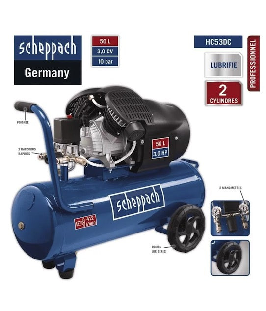 Scheppach HC53DC - Compressore aria 50 lt lubrificato portatile bicilindrico a V - Image 3