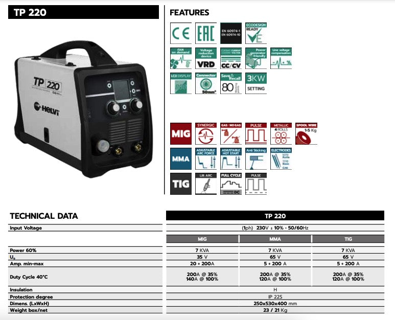 Helvi TP 220 PULSED - Saldatrice multifunzione MIG/MAG e Tig pulsata - Image 3