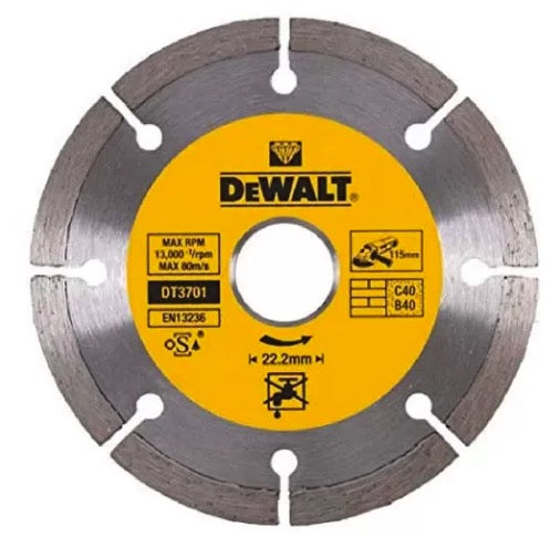 Dewalt DT3701 - Disco diamantato per taglio in muratura o metallo - 115x22,2x7 corona segmetata