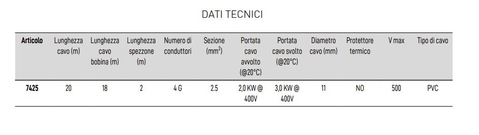 Zeca 7425 - Avvolgicavo industriale - Lunghezza 20 metri - 4 cavi x 2,5 mmq - Image 2