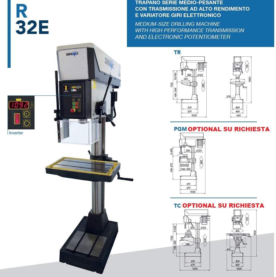 SERRMAC R32 E TRAPANO A COLONNA INDUSTRIALE CON DISCESA AUTOMATICA E MANDRINO 3-16 MM , 380V