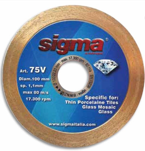 SIGMA 75V disco diamantato ? 100mm foro 22,2 mm , spes. 1,2 mm