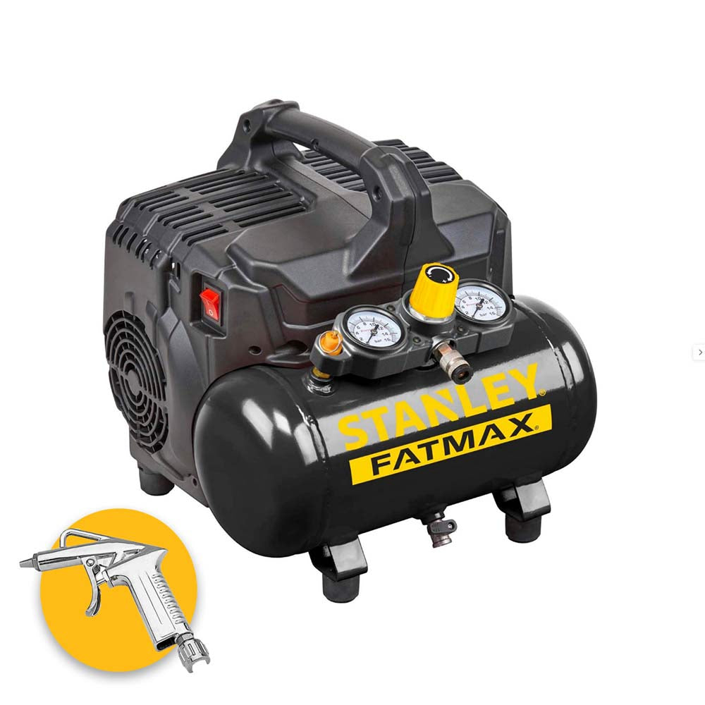 Stanley DST 101/8/6 - Compressore aria portatile molto silenzioso non lubrificato 6 litri
