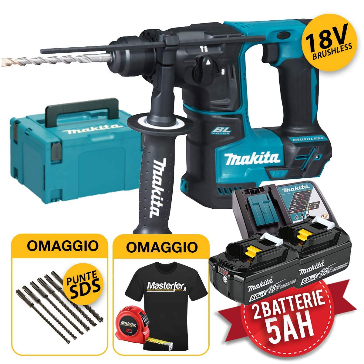 Makita DHR171RTJ - Tassellatore a batteria 18V, 2 batterie da 5Ah in valigetta